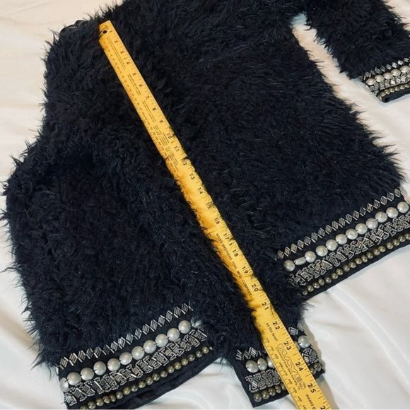 Jessica Simpson Kassidy Embellished Faux-Shearling Black Studded Jacket XS - Picture 10 of 15